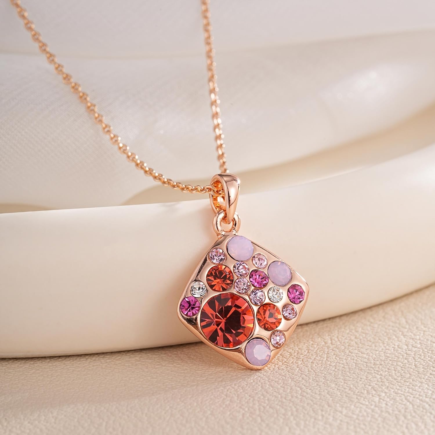 EVEVIC Dainty Austrian Crystals Square Pendant Necklaces for Women Fashion 14K Gold Plated Hypoallergenic Jewelry - Image 3