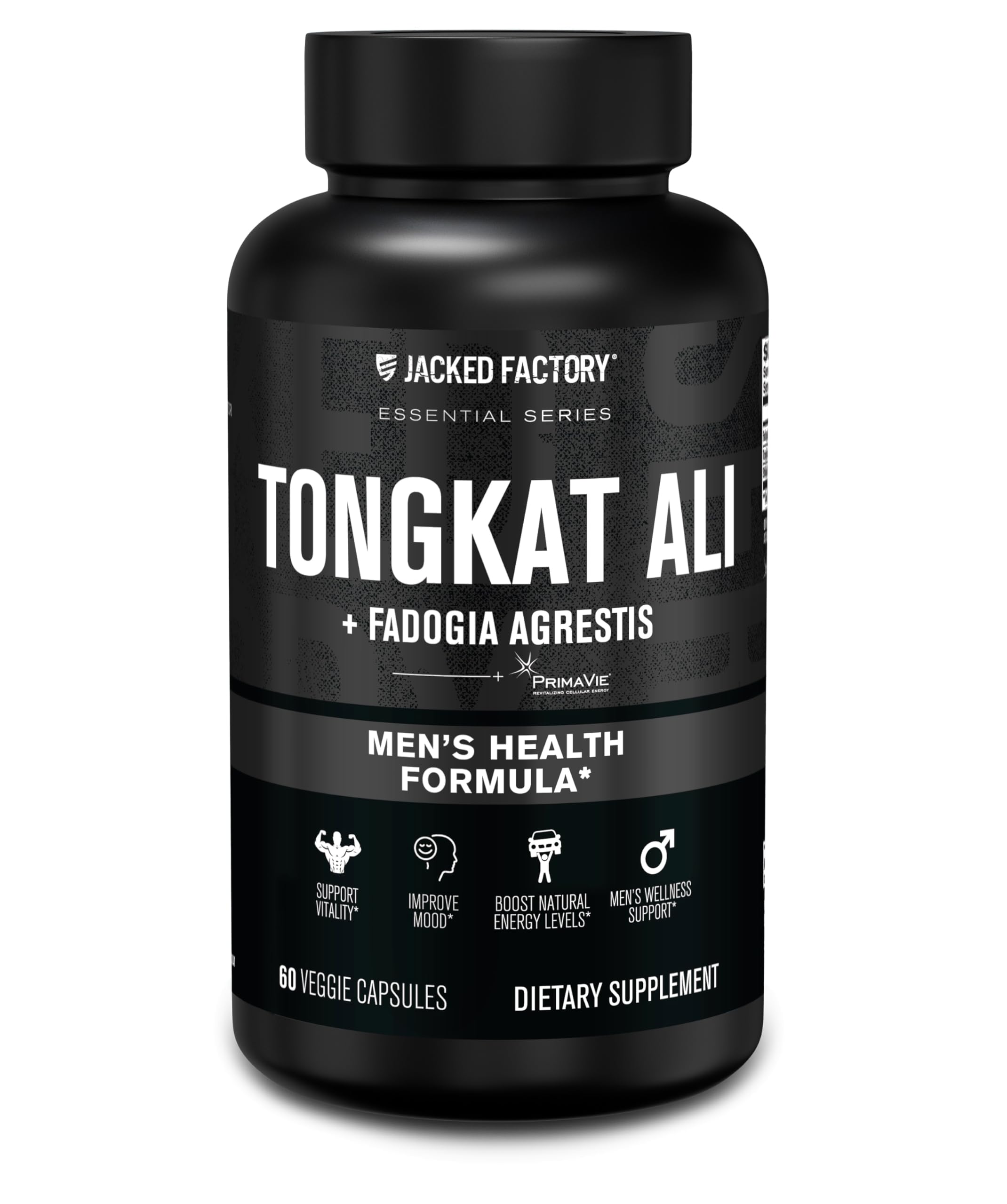 Jacked Factory Indonesian Tongkat Ali + Fadogia Agrestis - 200:1 Extract Longjack Tongkat Ali for Men with Fadogia Agrestis 600mg & Primavie Shilajit to Support Vitality, Energy, & Mood - 60 Capsules