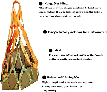 Heavy Duty Cargo Lifting Net Flat Cargo Net, Suspended Cargo Net, Elastic Cargo Net, Rope Lifting Net, Truck Cargo Net Nylon sling nets(4 X 4M/Mesh 20cm/Load 2t)