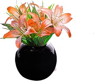 Baixtuo Fleurs Artificielles avec Pot,Plantes Artificielles Interieur,Artificielles Plantes Faux Fleurs en Pots,Plastique Fausse Plantes pour Décoration de la Maison (lis)
