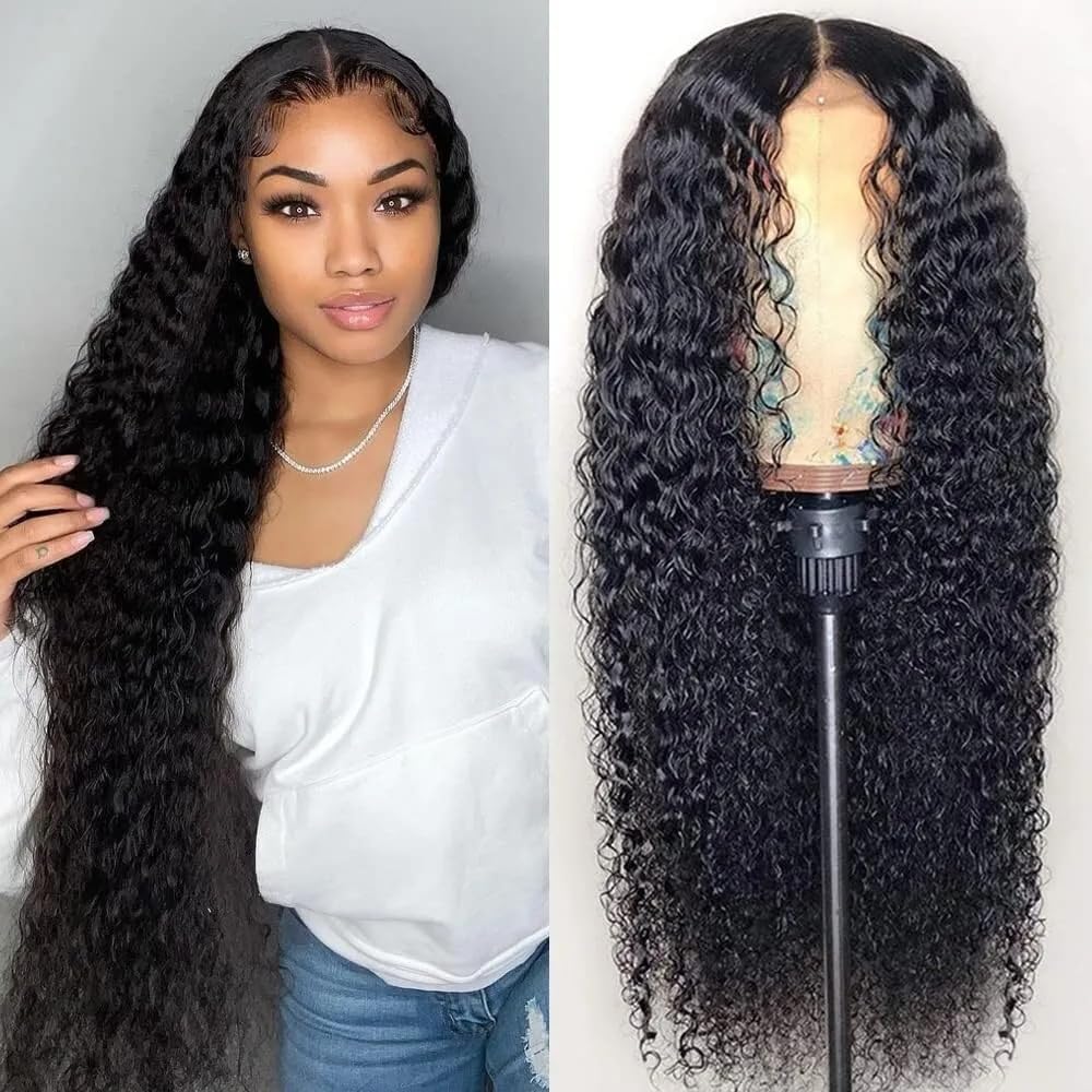 4x4 Kinky Curly Lace Front Human Hair Wig For Black Women With Baby Hair Hd Transparent Lace Frontal Wigs Pre Plucked Brazilian Virgin Wigs Natural Black Color 180% Density 30 Inch