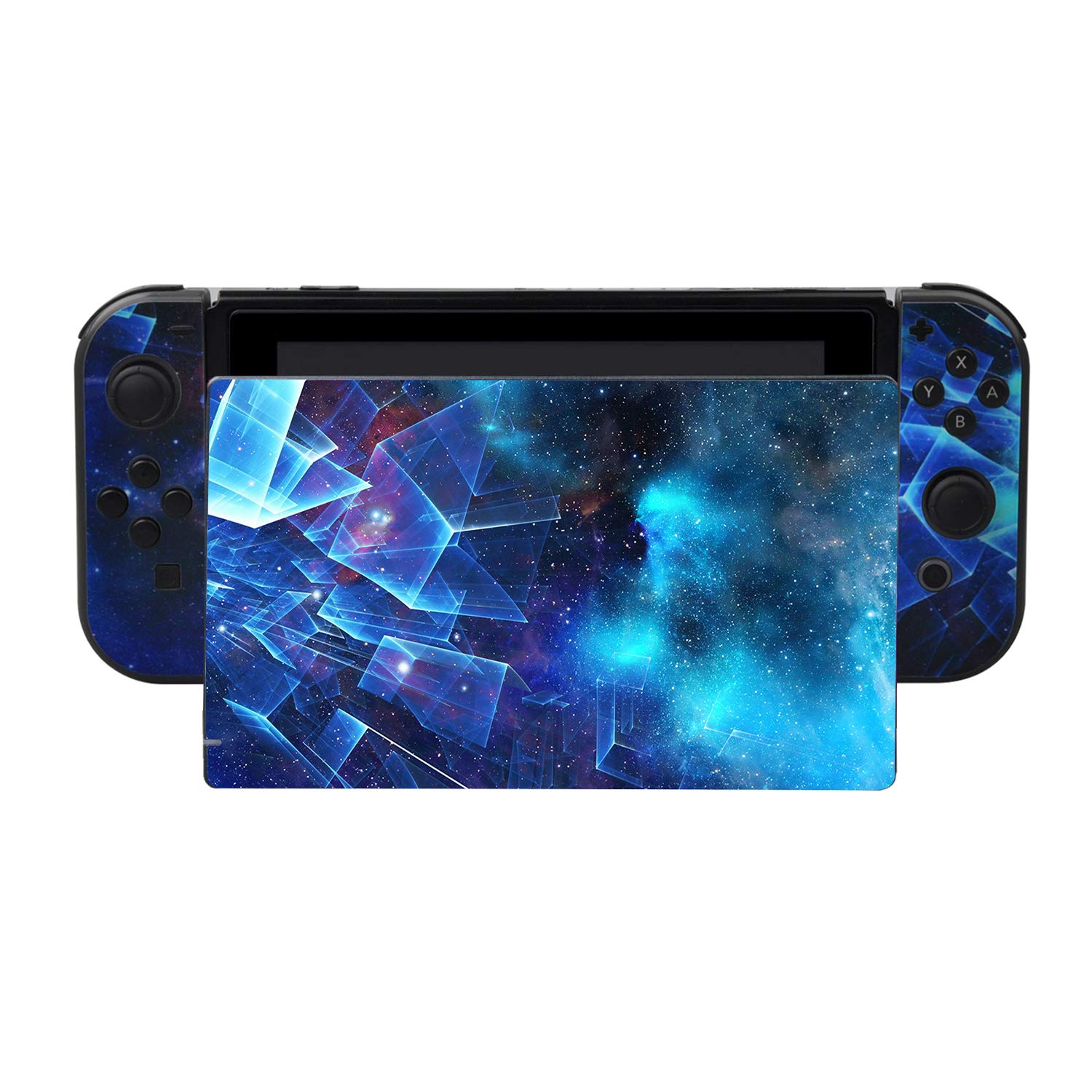 eXtremeRate Multidimensional Galaxy Print Decals Stickers Full Set Faceplate Skins +2Pcs Screen Protector for Nintendo Switch/for NS Console & joy con Controller & Dock Protection Kit — view 3