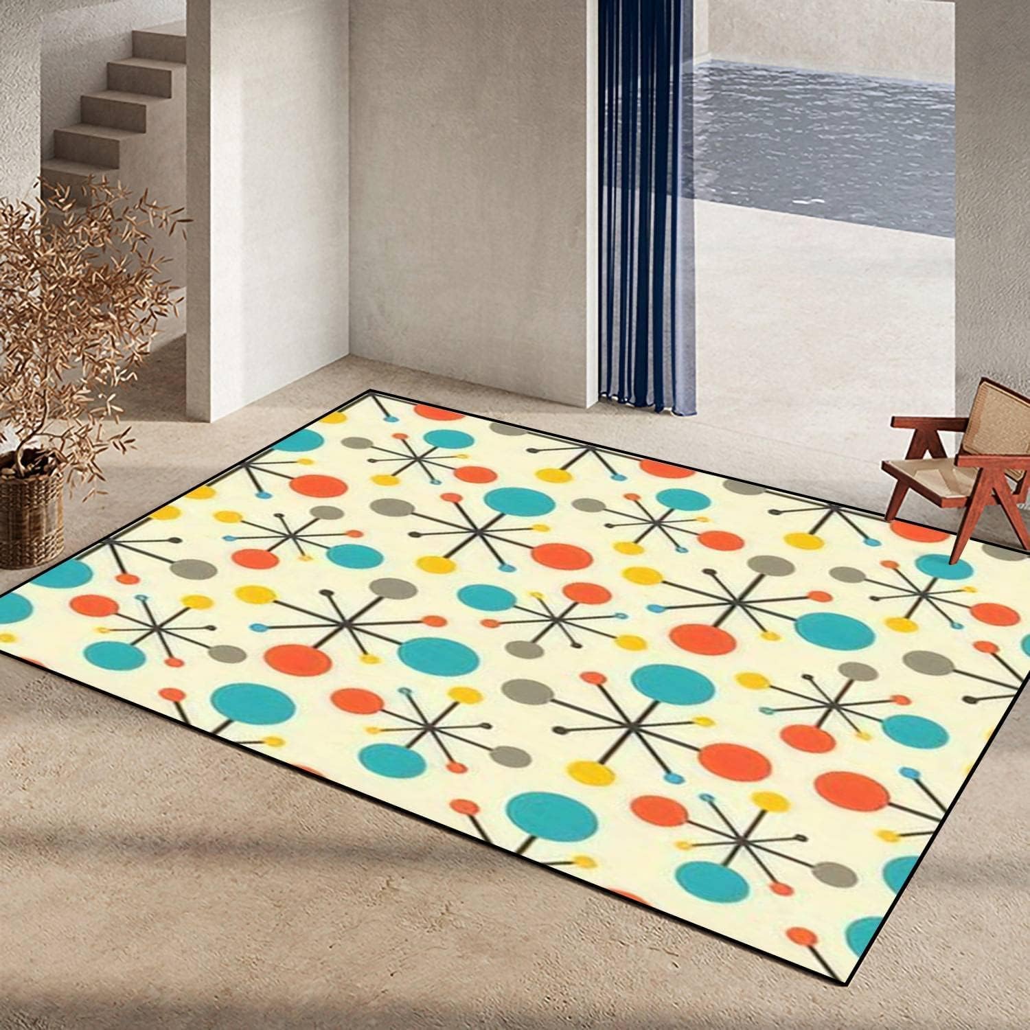 Mid Century Fifties Modern Area Rug 3x4ft Atomic Retro Colors Living Room Rugs, Indoor Non-Slip Kids Rugs, Machine Washable Breathable Durable Carpet for Front Entrance Floor Decor