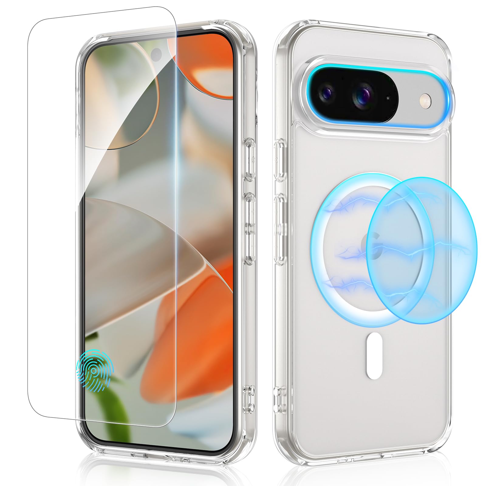 Ruky for Google Pixel 9 / Pixel 9 Pro Case with Screen Protector, [Compatible with MagSafe] Transparent Shockproof Protective Phone Case Slim for