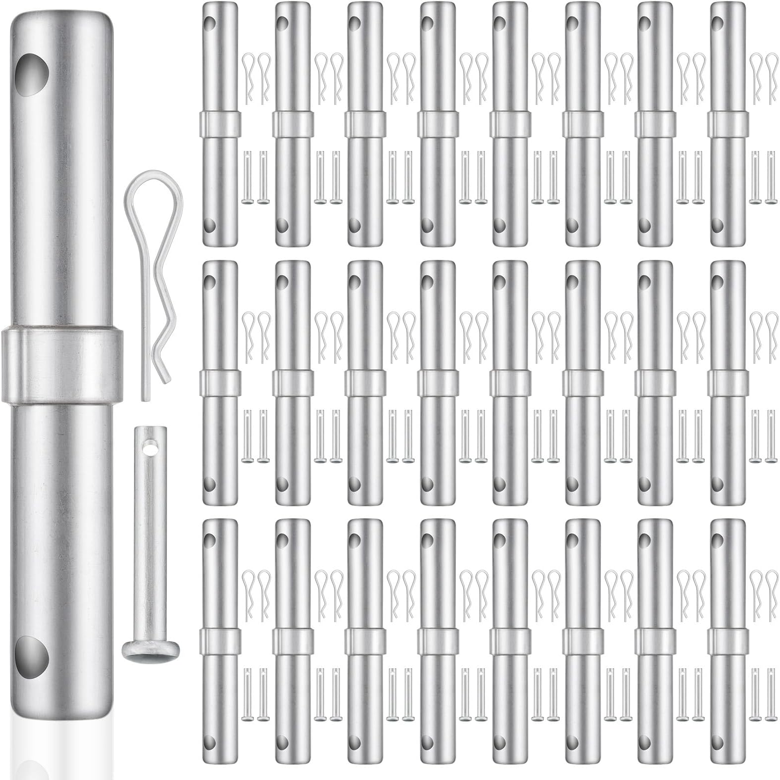 24 Pack Scaffolding Coupling Pins 1-3/8" OD x 9" L Heavy Duty Scaffolding Pins with 1" Collar and 48 Spring Retainers Locking Scaffold Connecting Rod Accessories