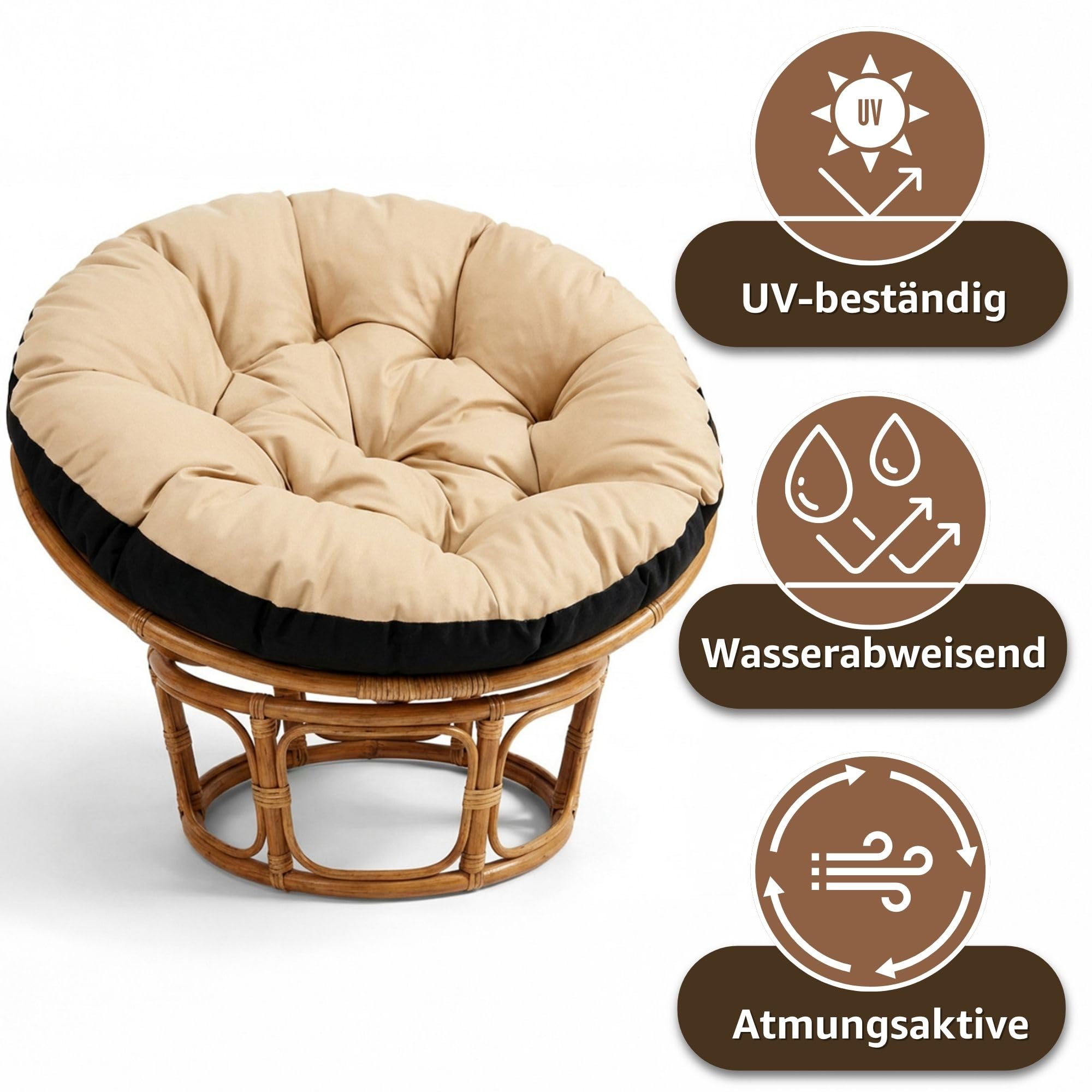 Amazinggirl Cuscini rotondi per sedia rattan e poltrona sospesa 110 cm - Cuscino poltrone da giardino sedie per dondolo rotondo enterno e interno Blu jeans lino ecologico