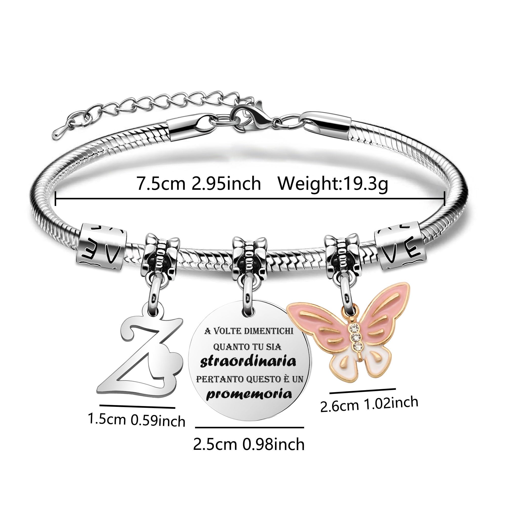 SAMORION A Volte Dimenticati quanto tu sia straordinaria pertanto questo è un promemoria-Moda Rosa Farfalla Ciondolo Lettere Iniziali Braccialetti Regalo Ispiratore Per le Donne Ragazze Nipote