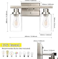 Vista 6 de Ascher Apliques de pared de 2 luces, moderna lámpara de tocador con pantalla de vidrio transparente, lámpara de pared de níquel cepillado