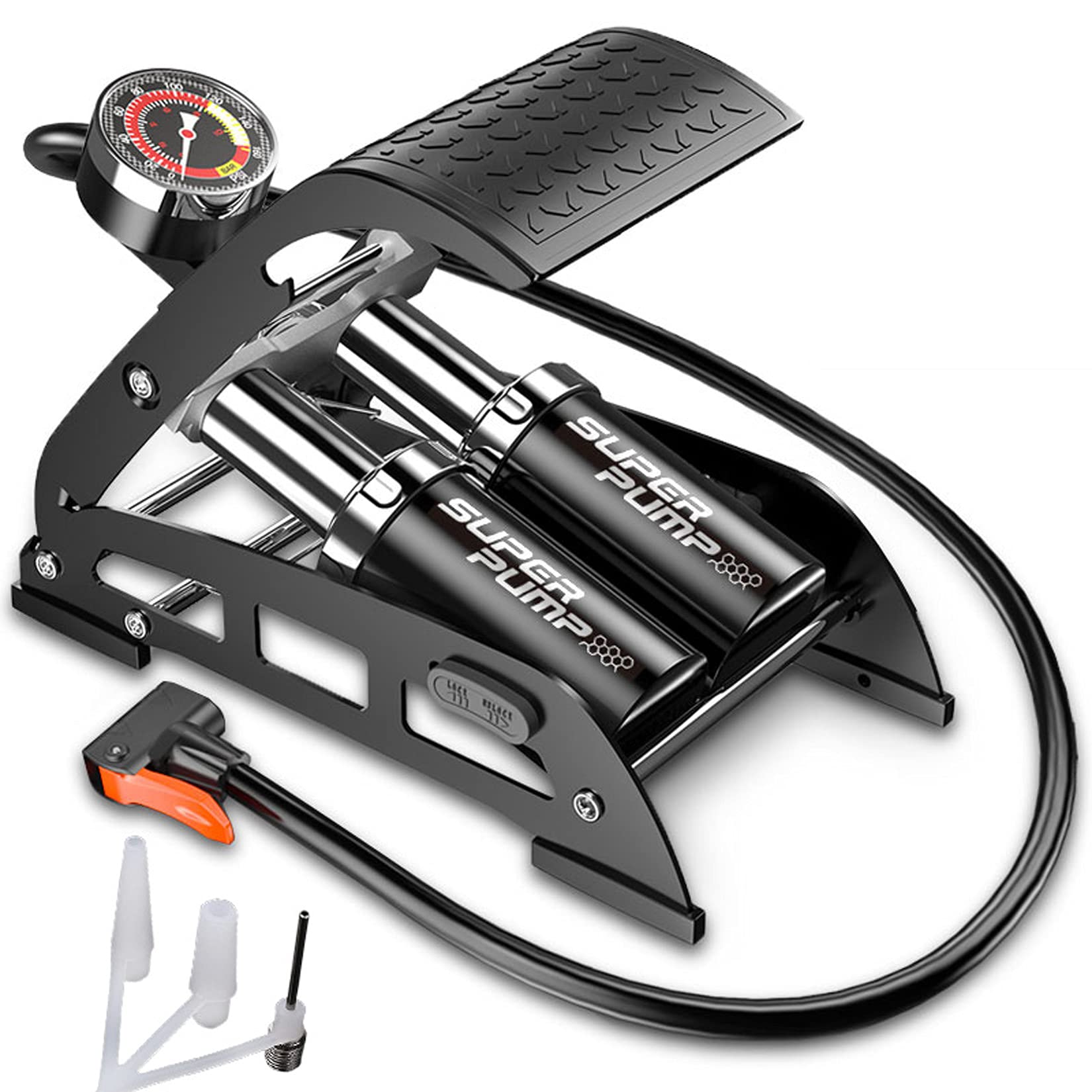 Moto Bomba de pie con manómetro Exacto y la válvula Inteligente, portátil de Doble Cilindro de Suelo de la Bomba de Aire del neumático de Bicicleta, Motocicleta, Coche