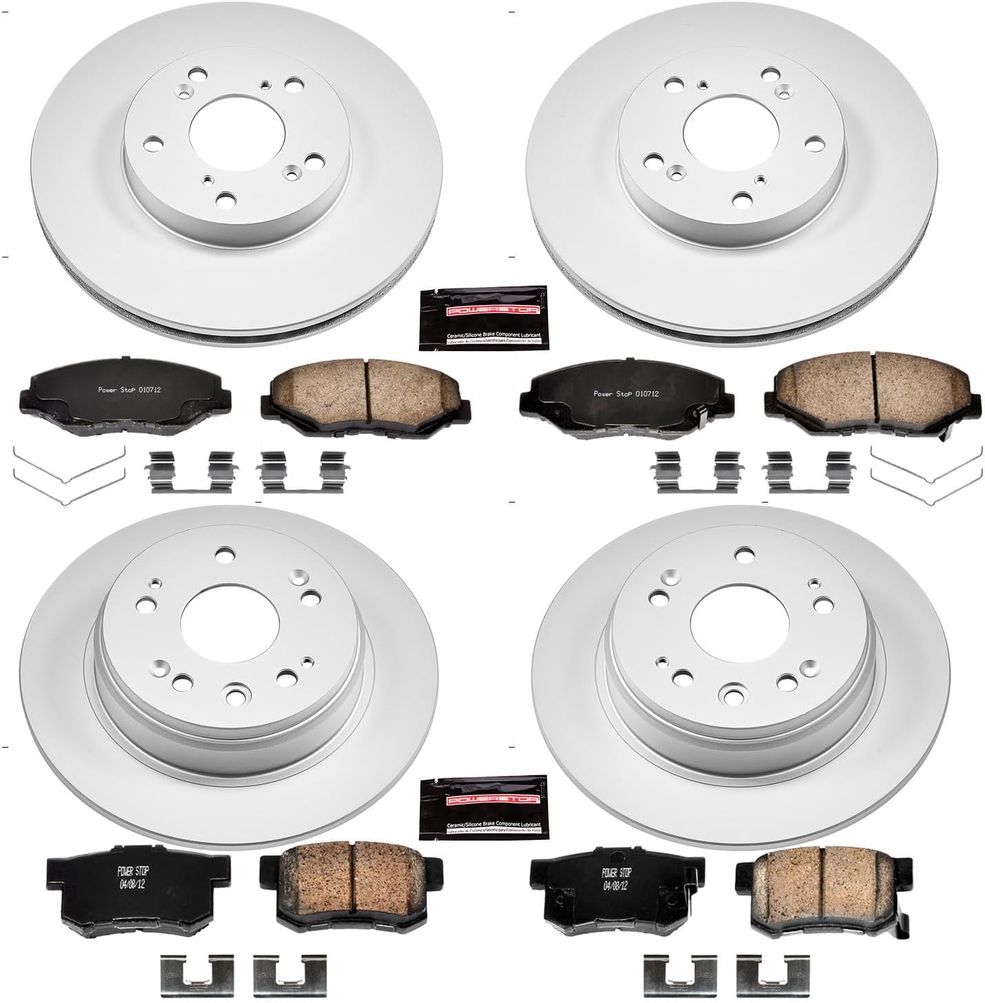 Power Stop CRK6171 Coated Brake Rotor & Ceramic Brake Pads- front & rear For Honda CR-V 2002-2004 [Model Specific]