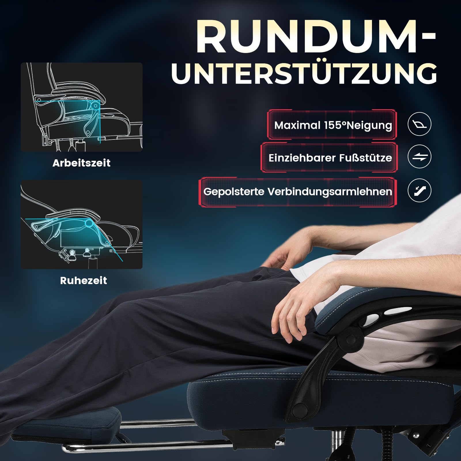GTPLAYER Sedia da Gaming in Tessuto, Sedia da Ufficio con Supporto Lombare Integrato, da Ufficio, con Cuscino a Molla e Poggiapiedi, Schienale Ispessito, ergonomica per blu