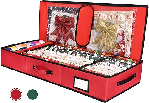 Organizador de papel de regalo, bolsa de embalaje de regalo de Navidad con dos bolsillos interiores, almacenamiento debajo de la cama para