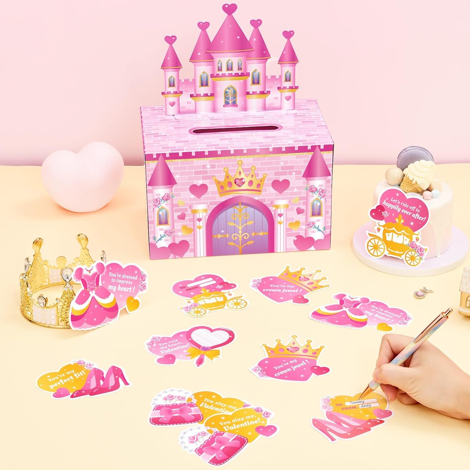 WERNNSAI Valentine Cards Gift Box +11 PCS Princess Party Decorations