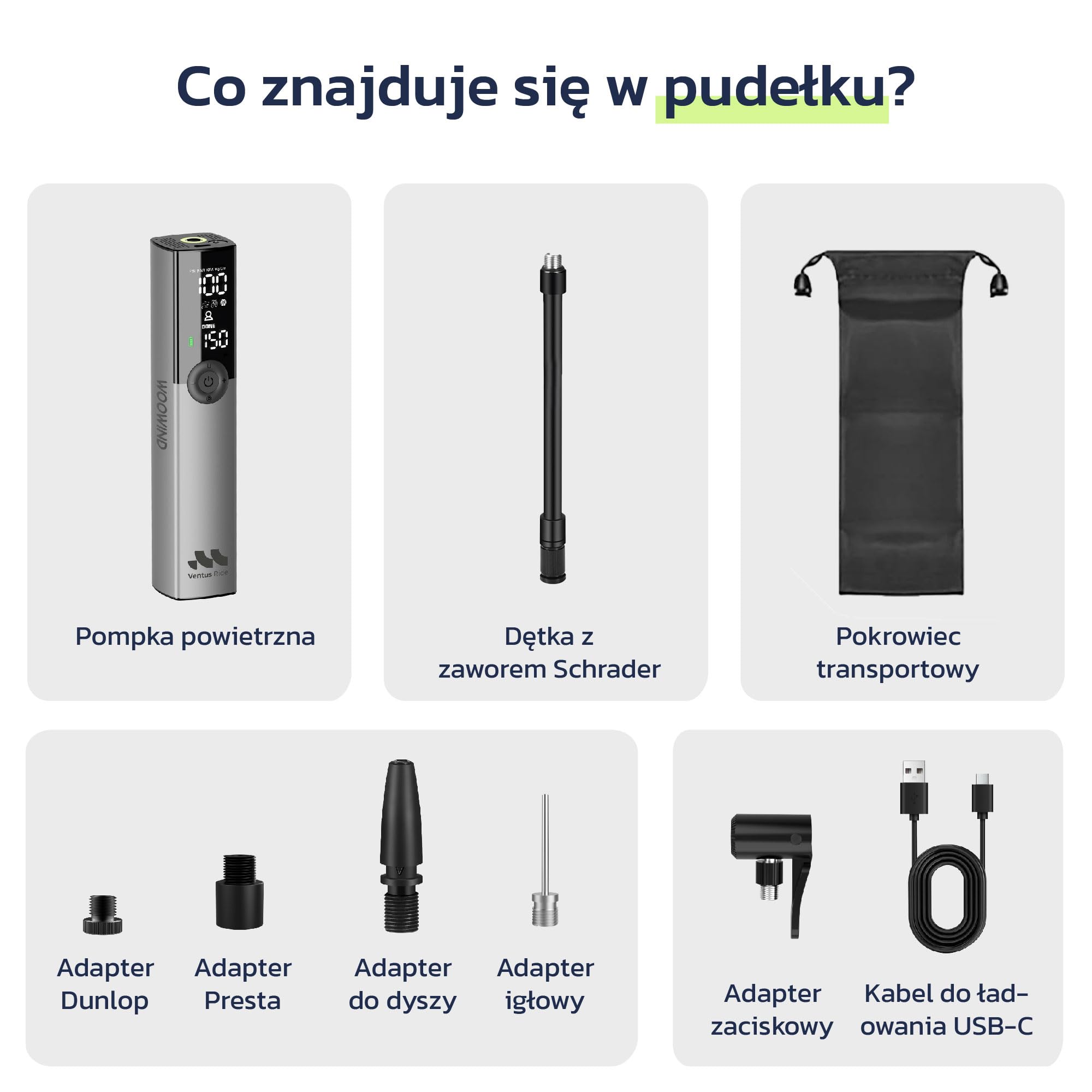 Woowind Ventus Ride pompka rowerowa, 150 psi, elektryczna pompka powietrza, akumulator, sprężarka do samochodu, roweru, motocykla, elektrycznej pompy, metalowa obudowa