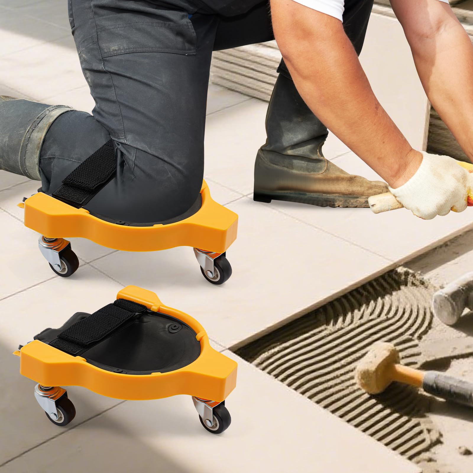 WooDerson Rodilleras giratorias, 2 unidades de rodilleras giratorias para el trabajo, rodilleras deslizantes flexibles con correas ajustables, rotación de 360 grados, para el trabajo en construcción