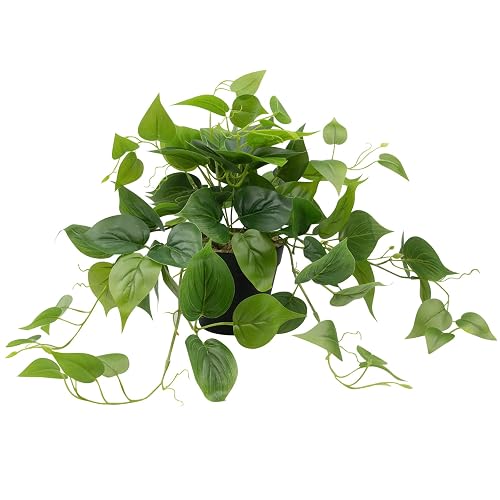 LOYWREE Artificial Scindapsus Aureus Fake Pothos Plants in Black Pots