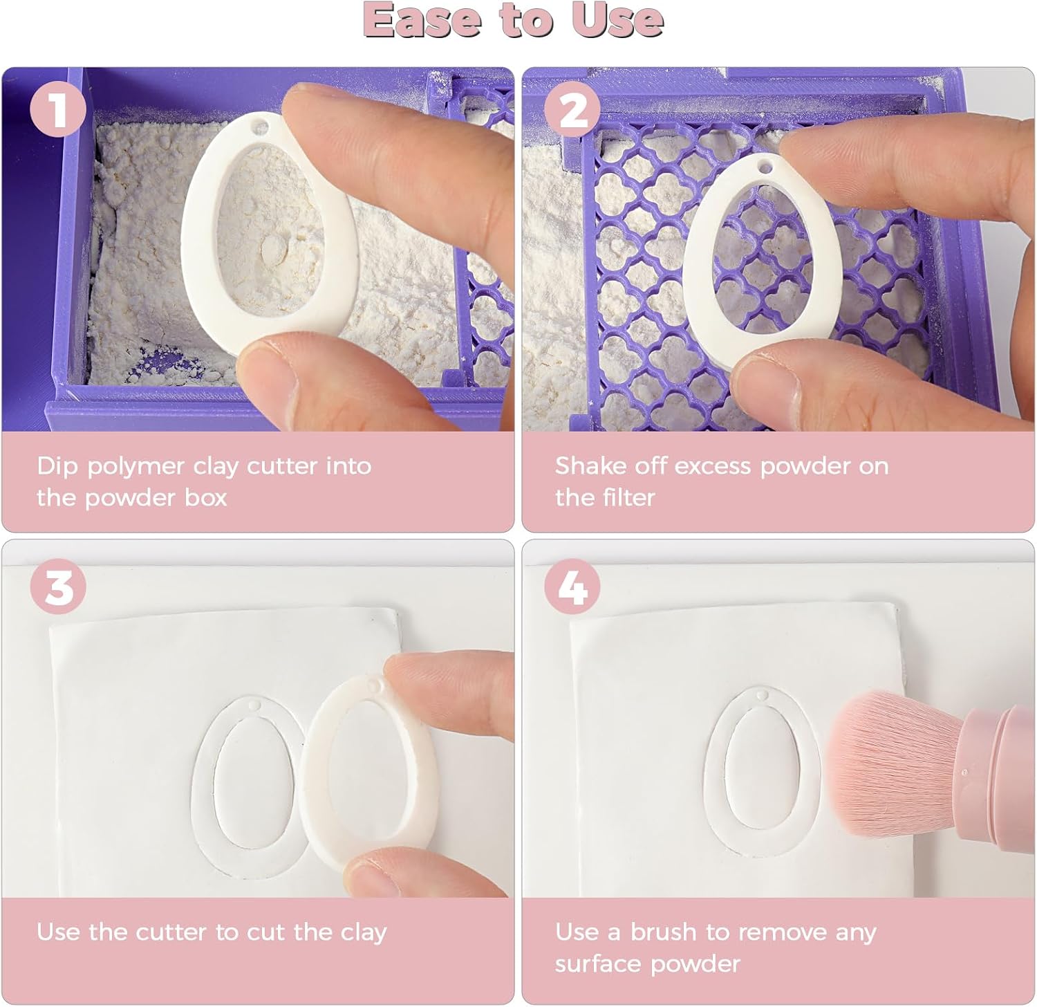 WECLAYER Upgraded Cornstarch Box for Polymer Clay,Polymer Clay Tools with Cleaning Brush and Removable Filter,Cornstarch Container with Sealed LId,Clay Earring Making Kit for Jewelry Making