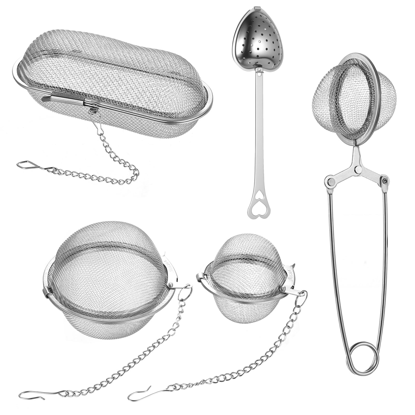 5 Pcs bola infusionadora de té, coladores te de bola con cadena, filtro infusiones acero inox, infusores colador infusiones para tés sueltos, infusor de té de hojas sueltas, tazas hierbas(4 estilos)