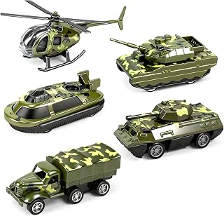 5 Pack Diecast Military Toy Trucks, 1:64 Scale Alloy Model Army Toy Cars for Kids Ages 3-5 6 7, Transport Truck, Helicopter, Tank, Carrier, Assault Vehicle- Perfect Christmas Birthday Gifts for Boys
