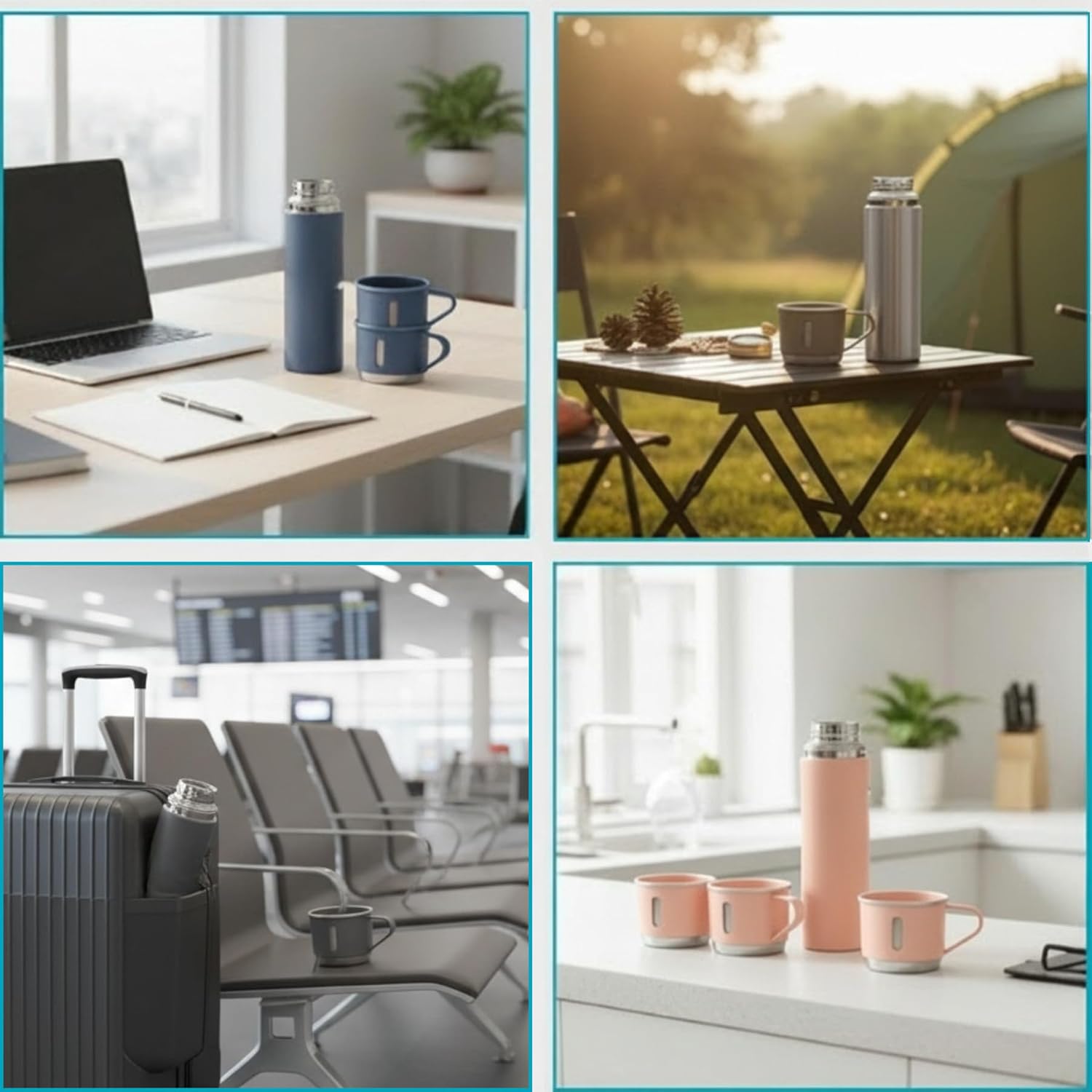 Black Vacuum Flask Gift Set, Stainless Steel Insulated Water Bottle w/ 3 Cups, Hot & Cold Drinks Coffee Thermo Water Bottle, Reusable Thermal Cup for Outdoor Camping Travel, Termos para Agua Fria,17oz - Image 4