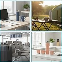 Vista 4 de Black Vacuum Flask Gift Set, Stainless Steel Insulated Water Bottle w/ 3 Cups, Hot & Cold Drinks Coffee Thermo Water Bottle, Reusable Thermal Cup