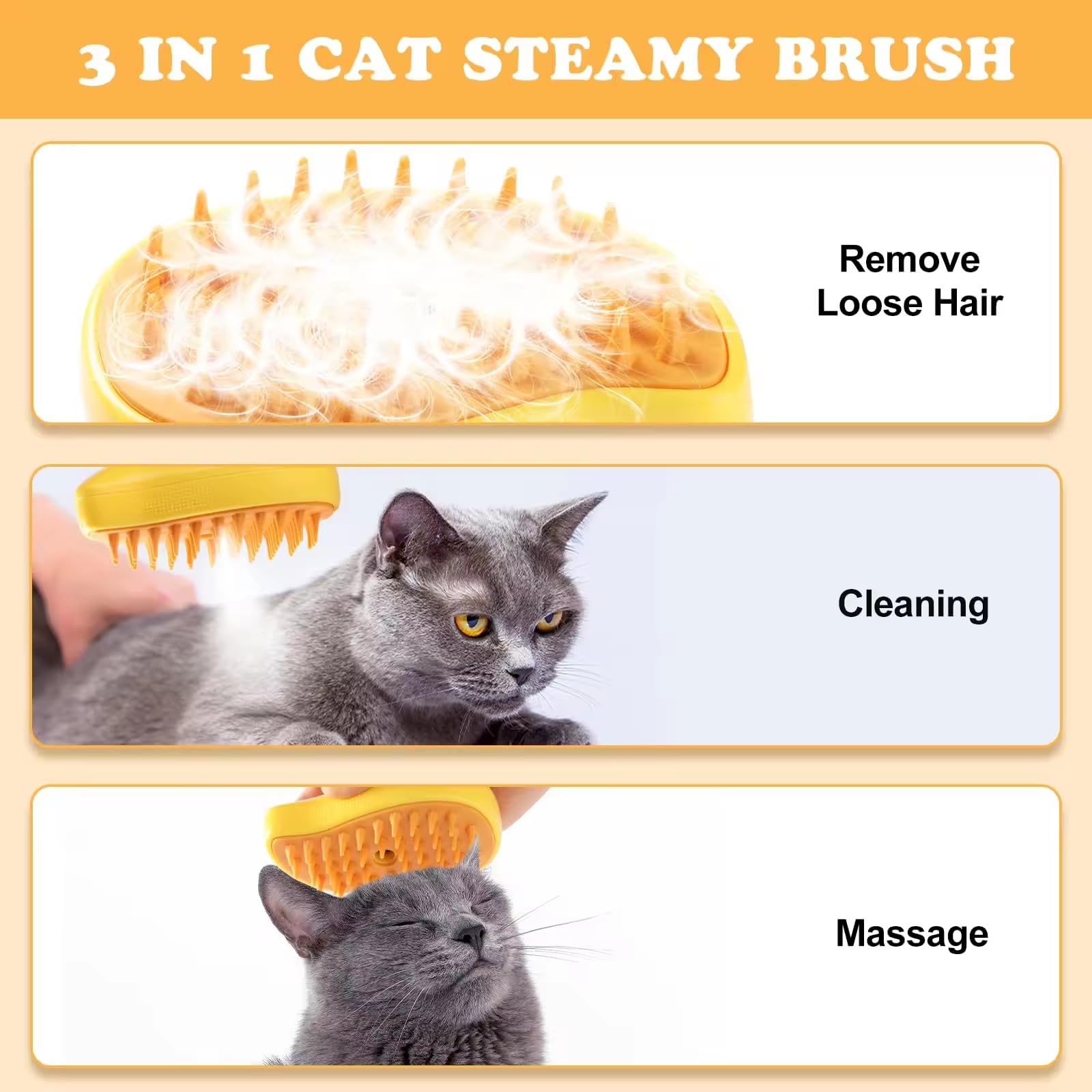 Pet Steam Brush 3-in-1 – Cat & Dog Grooming Brush with Spray – Hair Remover & Deshedding Comb – Silicone Massage Cleaner for Pets - image 3
