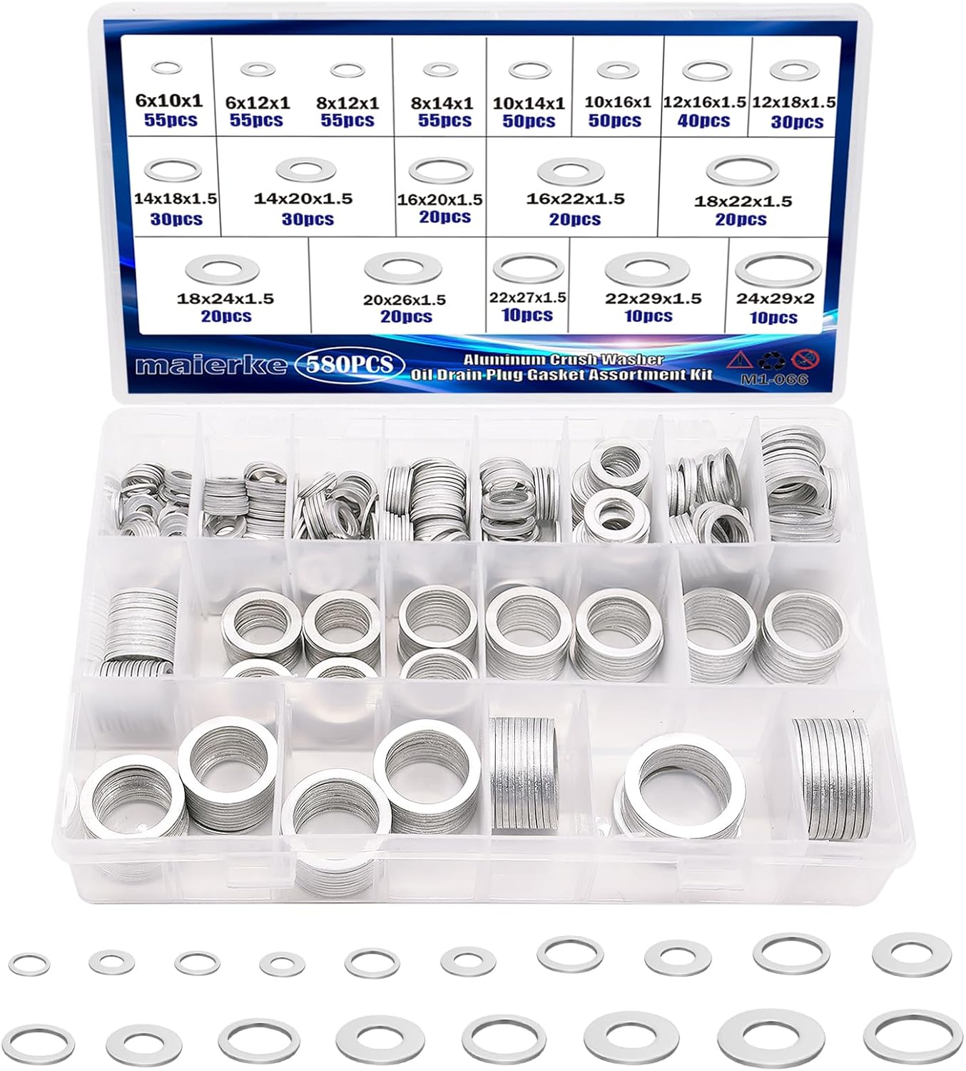 1160PCS Crush Washer Oil Drain Plug,18 Sizes Copper and Aluminum Oil Drain Plug Gasket Assortment,Automotive Engine Crush Washers (M6 M8 M10 M12 M14 M16 M18 M20 M22 M24)