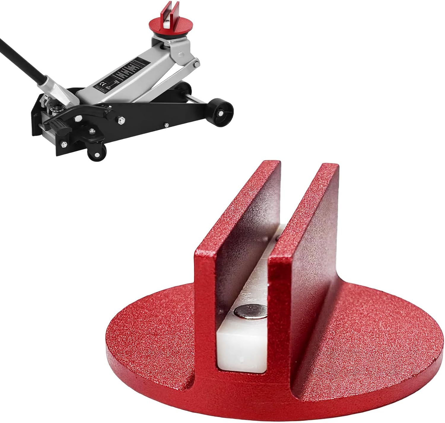 Universal Magnetic Jack Pad, 0.4" Slotted Heavy Duty Aluminum Grooved Jacking Adapter, Large Slot Pinch Weld Frame Rail Protector for Most Vehicles, Car Accessories (Red)