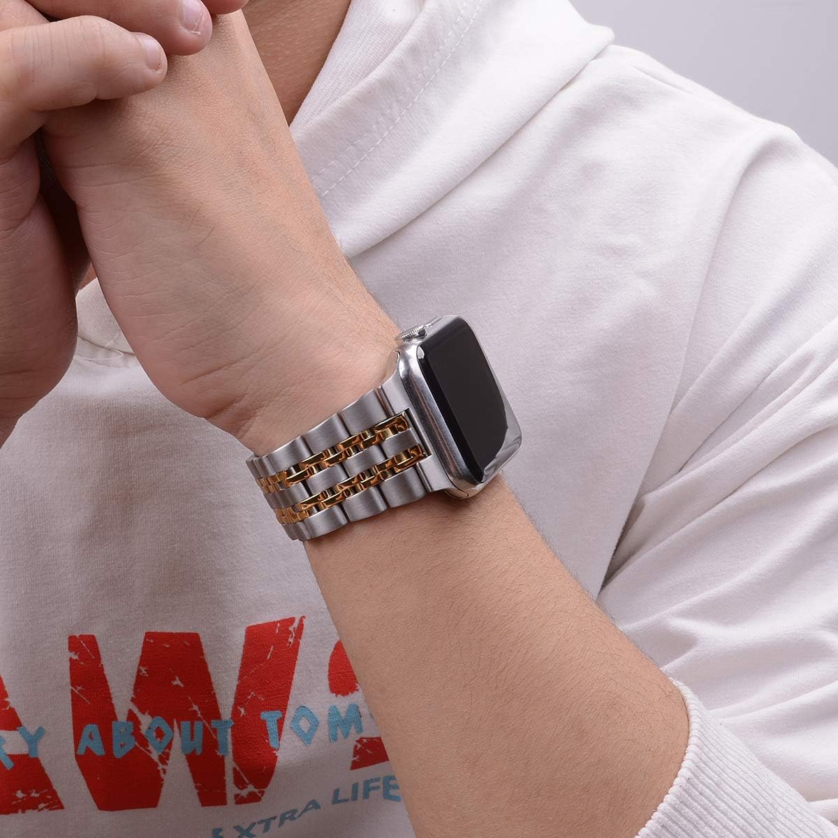 iiteeology Compatible with Apple Watch Bands 46mm/49mm/45mm/44mm/42mm/41mm/40mm, Luxury Stainless Steel Link Bracelet for Apple Watch Ultra 3/Ultra 2/Series 1-11 - 7 Beads - Image 6