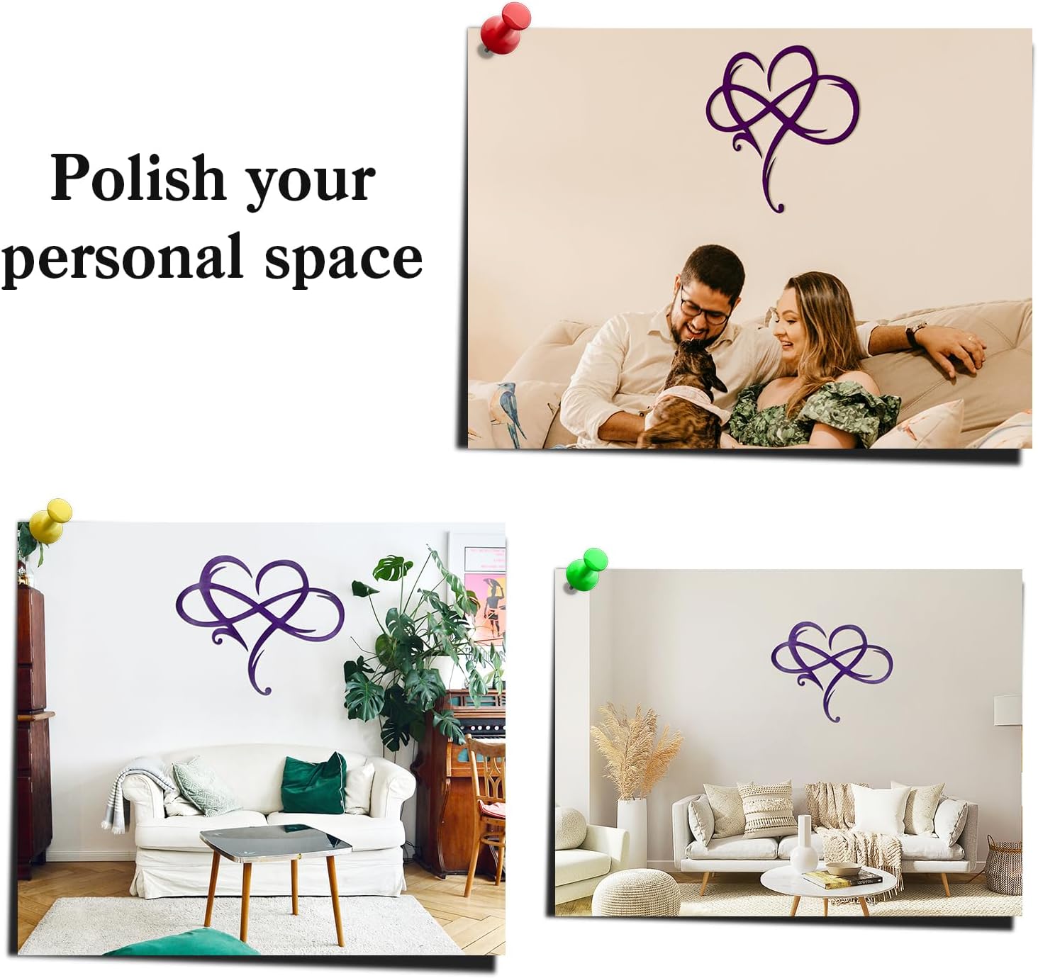 MayLove-US Infinity Heart Metal Wall Decor, Unique Infinity Heart Wall Decor Love Sign Plaque Steel Art Geometric Bedroom Ornaments Cut Out for Home, Wedding Decor