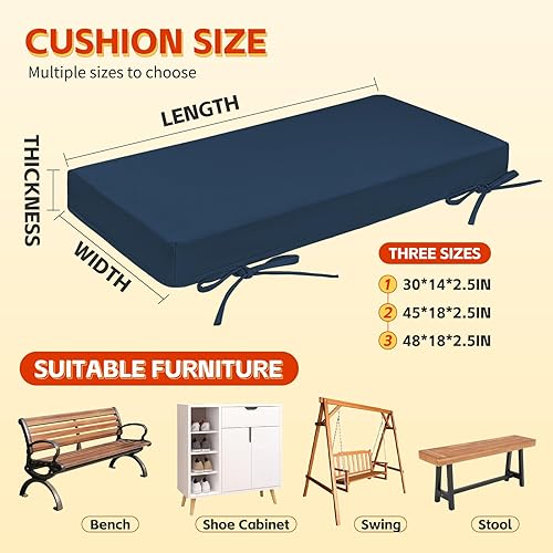 Miniatura 5 de Cojín de banco impermeable para exteriores, antideslizante, con lazos, lavable, duradero, para silla de jardín, cojines de repuesto gruesos para