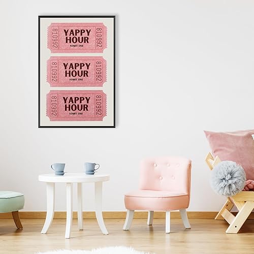 Miniatura 4 de Póster vintage de boletos de Yappy Hour, pintura en lienzo retro de buenos tiempos, arte de pared estético de moda rosa bebé para dormitorio, sala