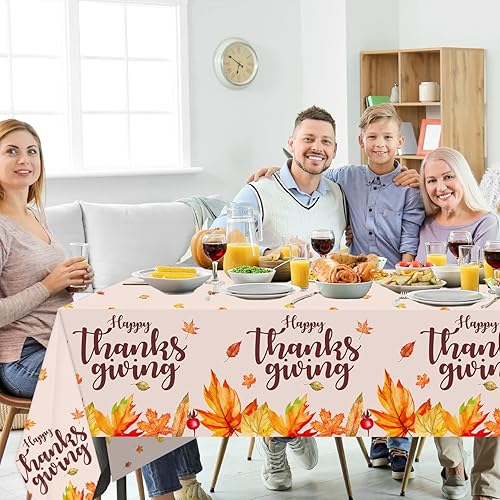 Miniatura 6 de ssailue decor Suministros para fiesta de Acción de Gracias, mantel de plástico desechable rectangular de otoño con hojas de arce y calabaza, para