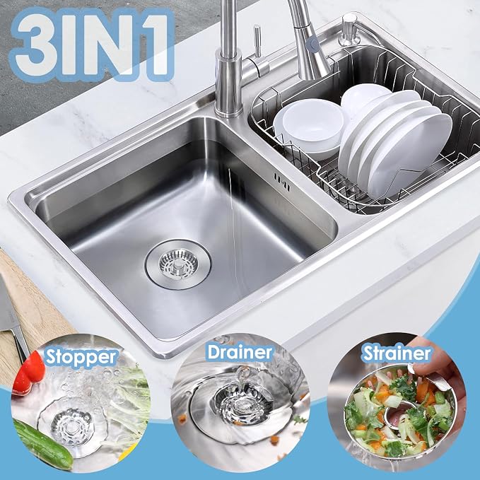 Colador para Fregadero 3 en 1 de Acero Inoxidable 304, Tapón Pop-Up miniatura 3