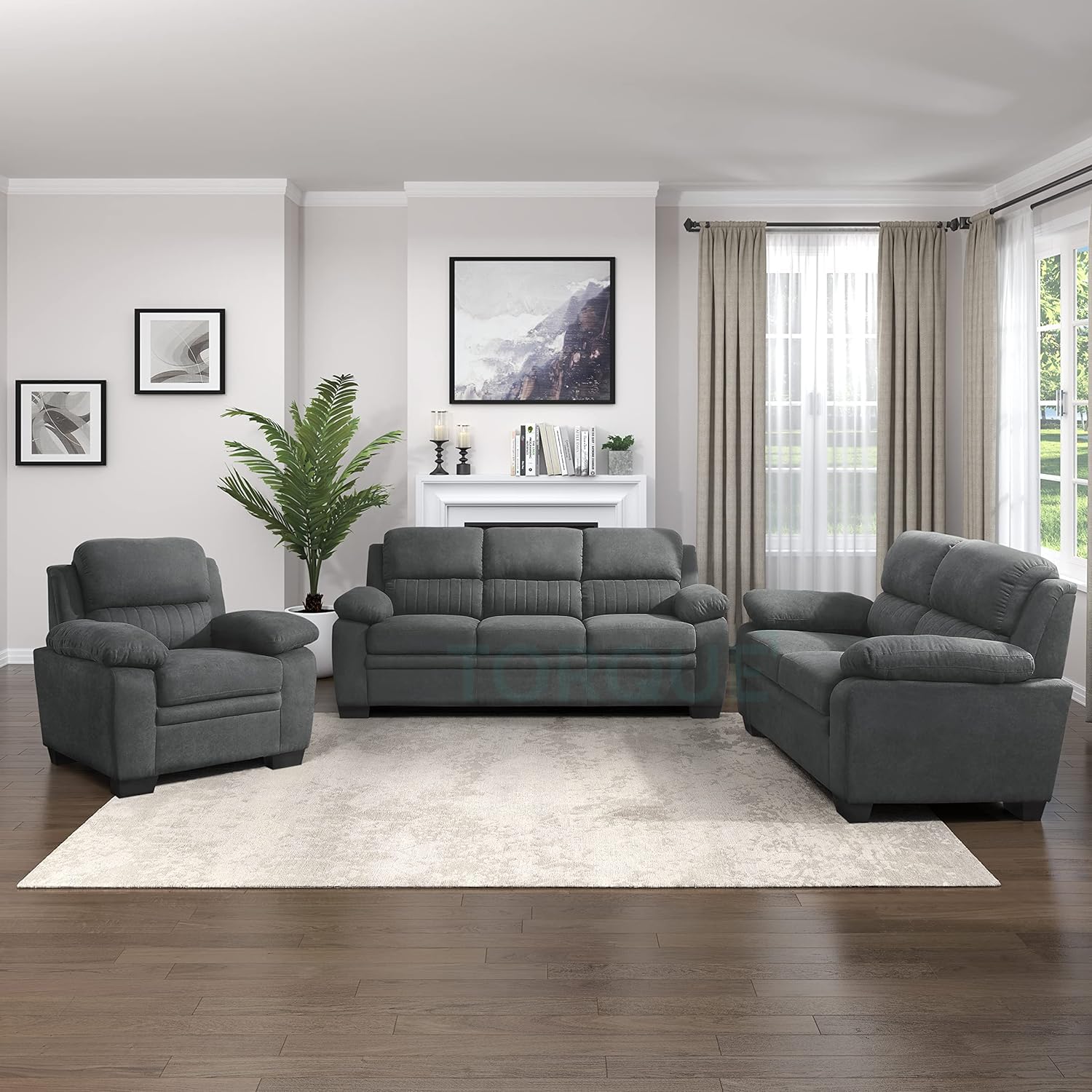 Torque - Jett 3+2+1 Seater Fabric Sofa Set for Living Room (Dark Grey) | Modern Sofa Set 6 Seater | Corner for Bedroom House Gift | 3 Year Warranty-image-12