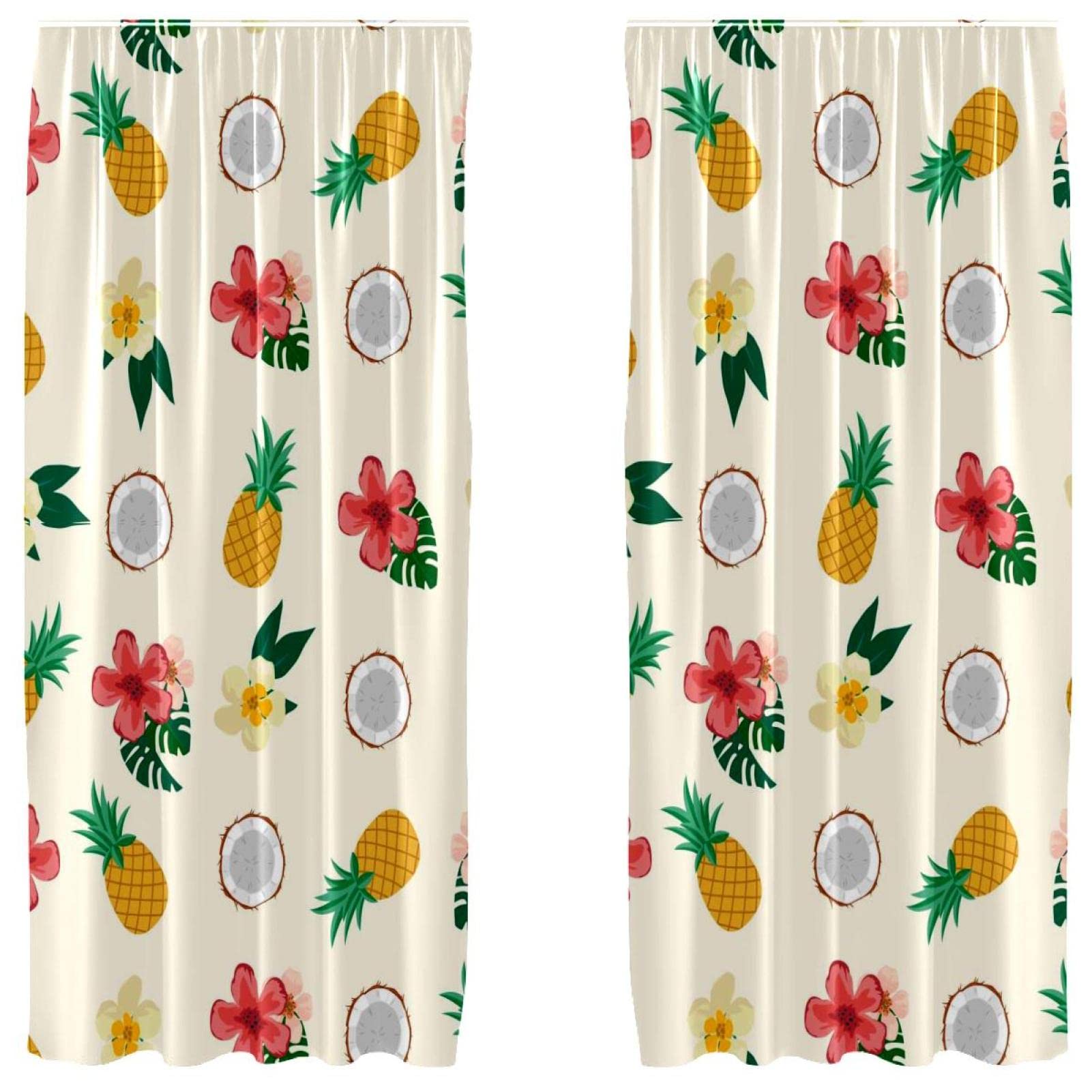 Juego de 2 cortinas para ventana de 55 x 84 pulgadas con diseño floral y de piña