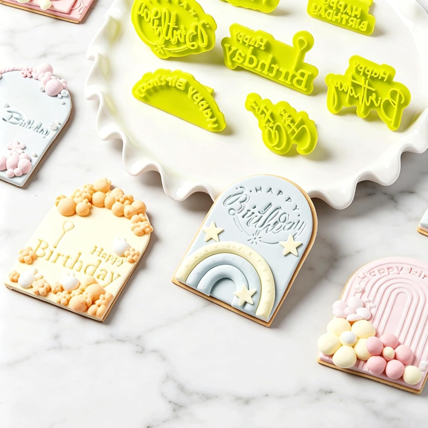 8PCS Happy Birthday Letter Fondant Cutters Set, Cookie Stamps with Happy Birthday Phrases, Plastic Cookie Embosser Tools for Cake Cupcake Fondant DIY Baking Decoration & Clay Crafts Making Supplies image 5