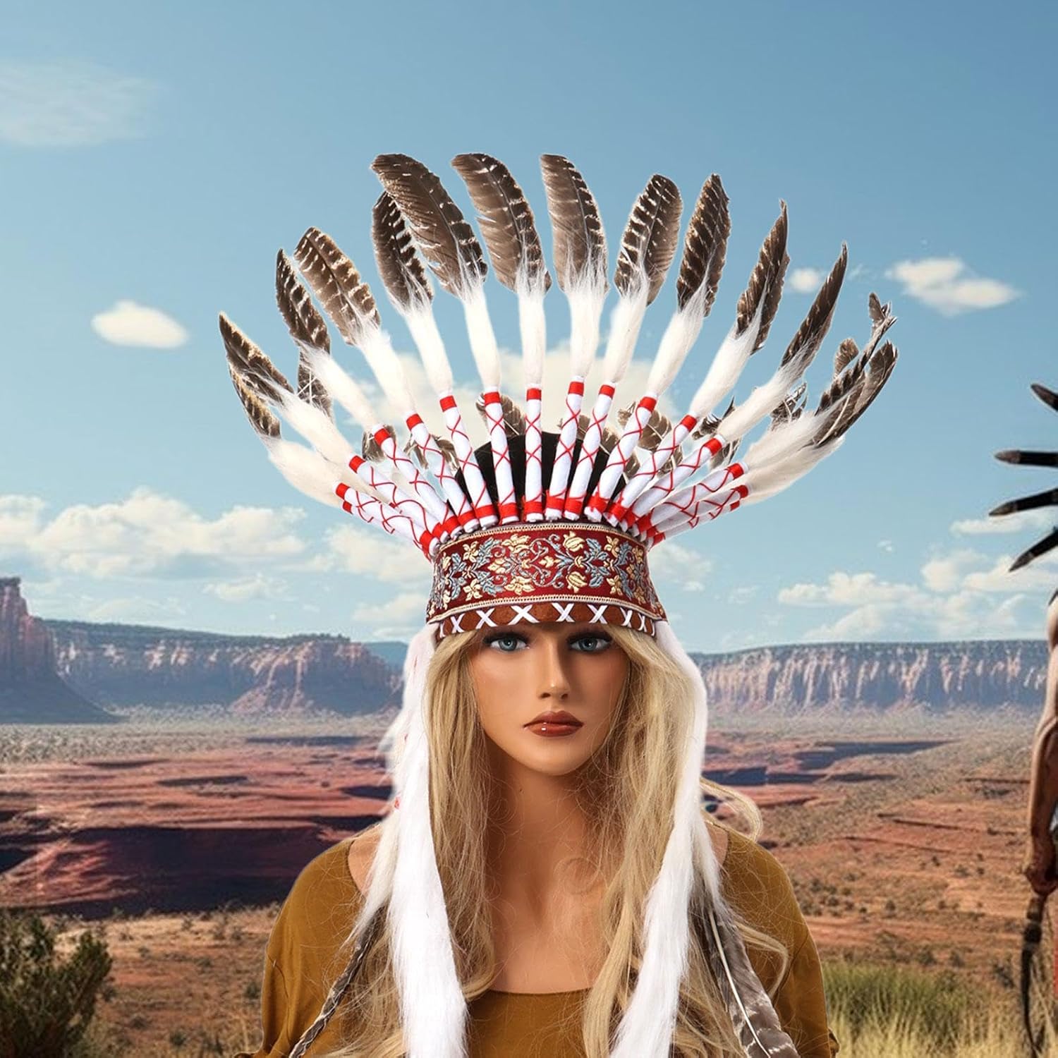 American Chief Indian Native Headpiece Decorative Feather Headdress for Festival