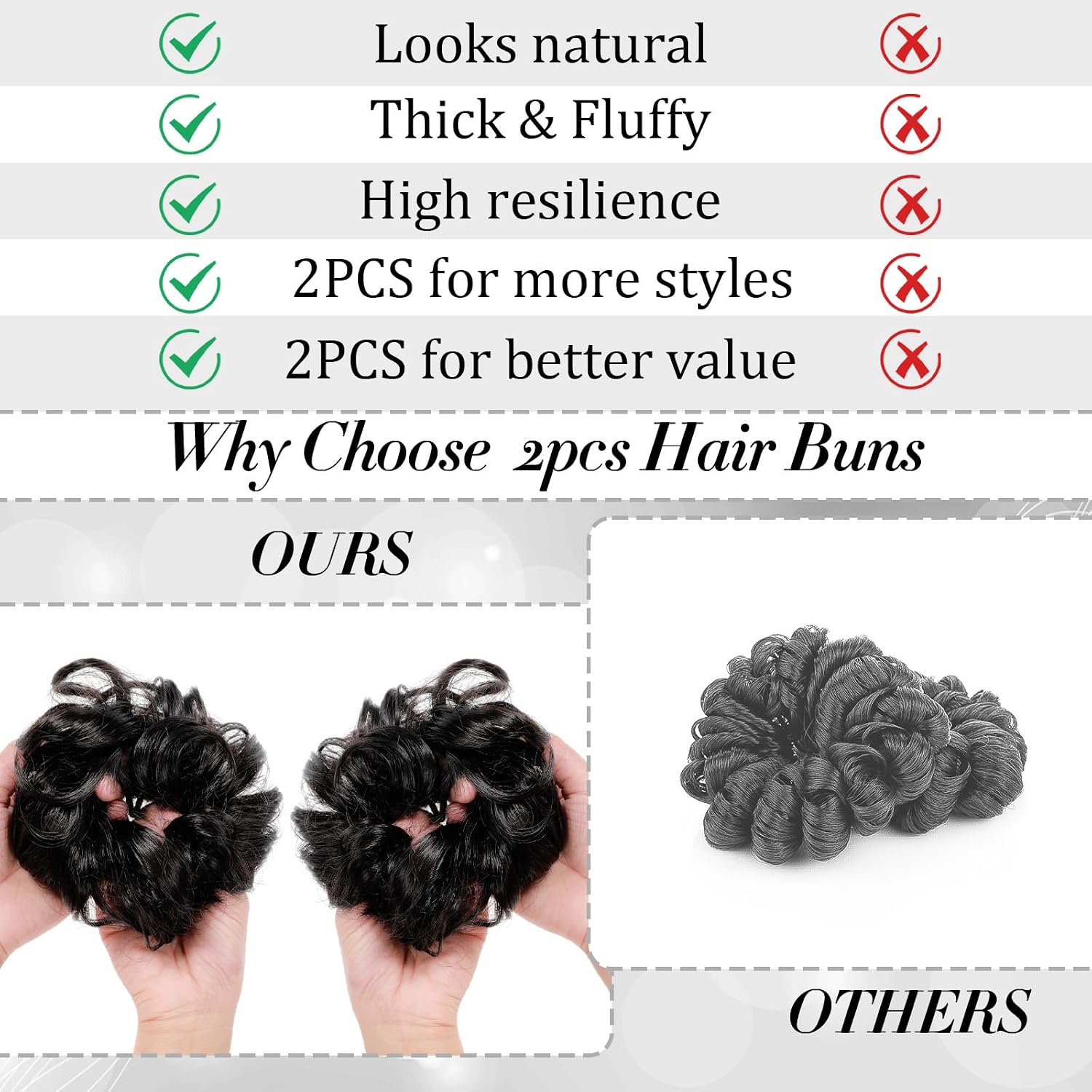 2 Pcs Messy Bun Hair Piece Wavy Curly Scrunchies Synthetic Chignon Ponytail Wig Hair Extensions Thick Tousled Updo Bun Hairpieces for Women Girls (Natural Dark Brown)