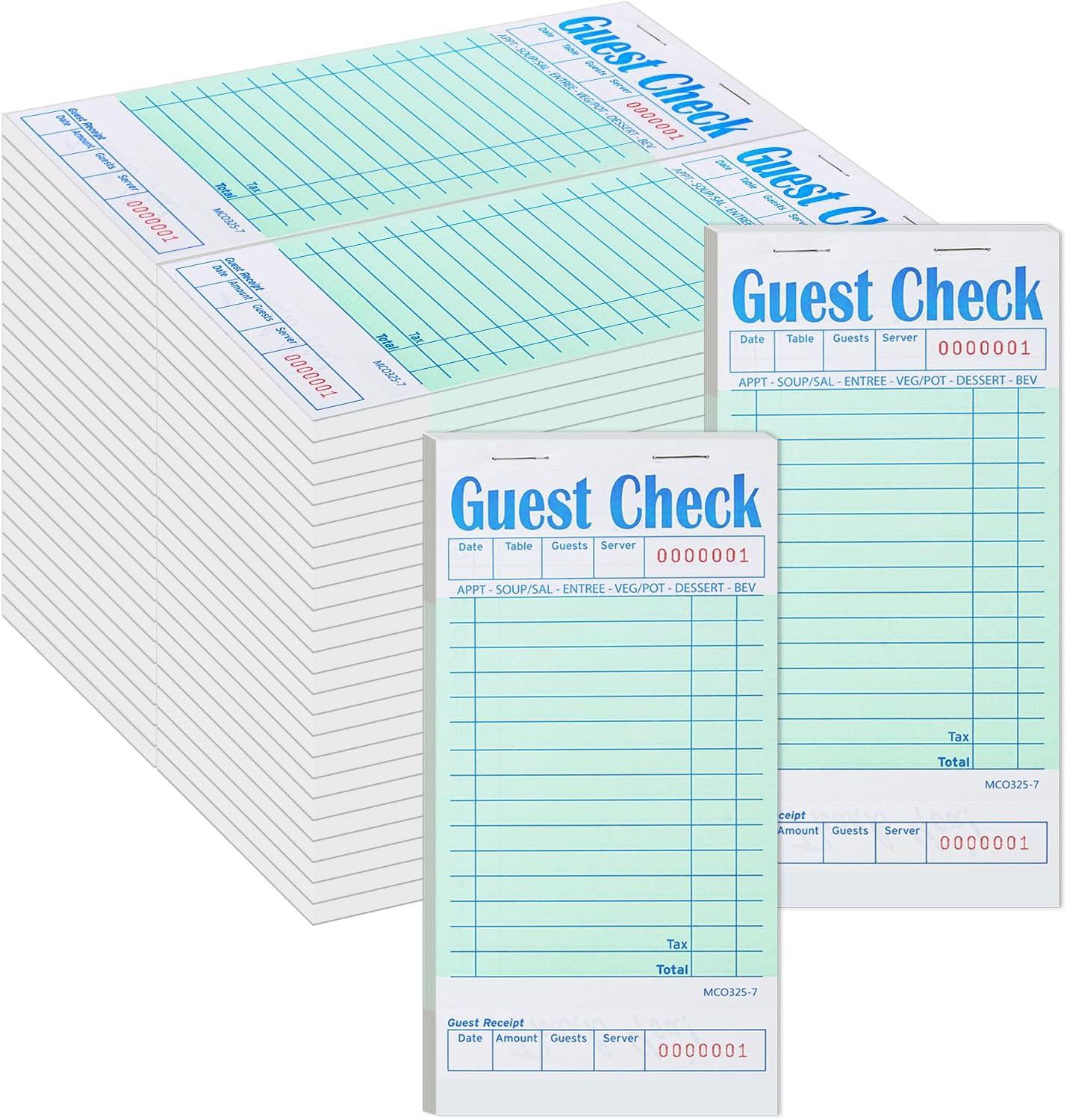 48 Pack Green Guest Checks Books for Servers Server Note Pads, Waiter Checkbook, Waitress Notepad for Restaurants, Paper Checks 50 Sheets/Pack, 2400 Total Tickets