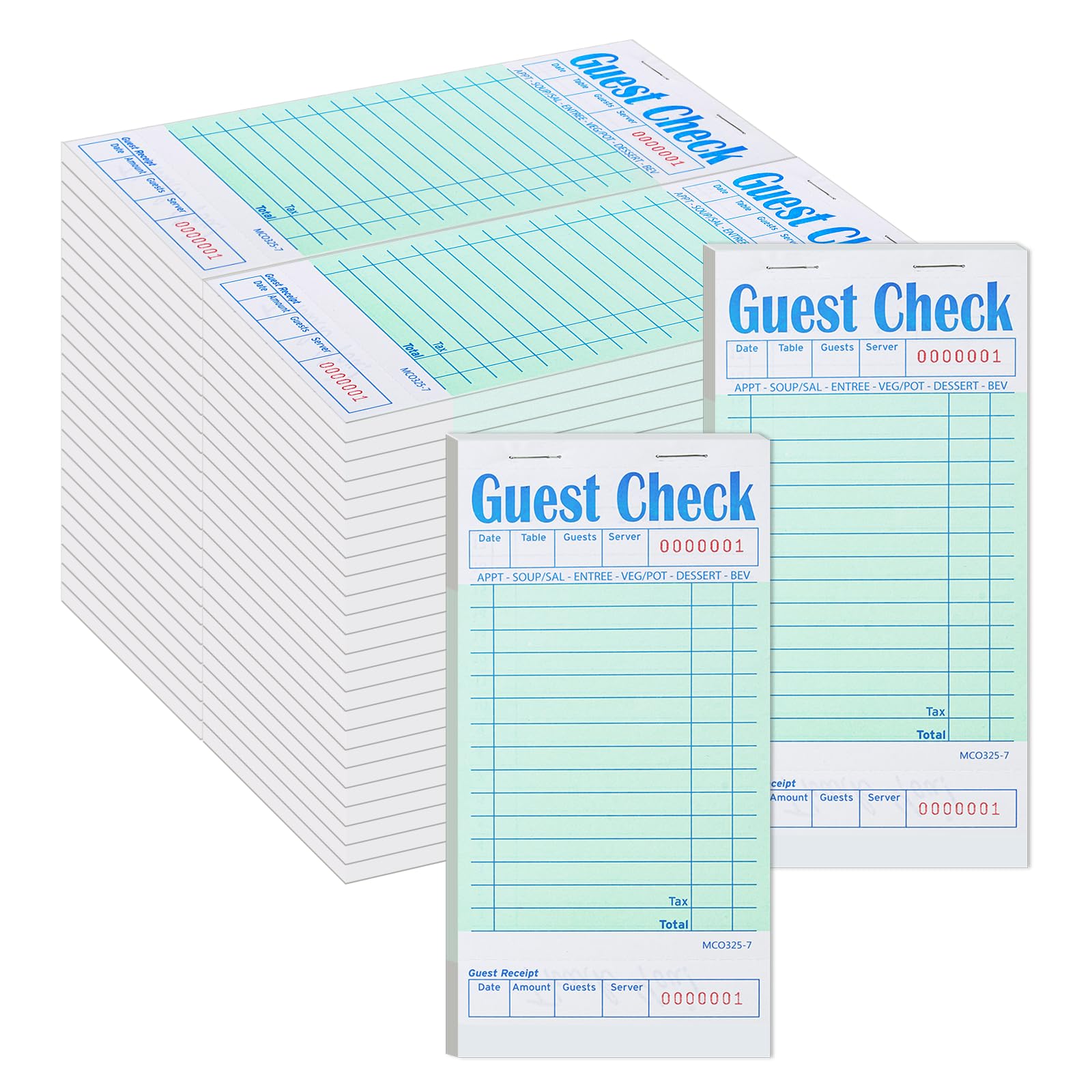 ZPARIK Lot de 48 carnets de chèques verts pour serveurs, carnet de chèques de serveur, carnet de serveuse pour restaurants, chèques papier, 50 feuilles/paquet, 2400 billets au total