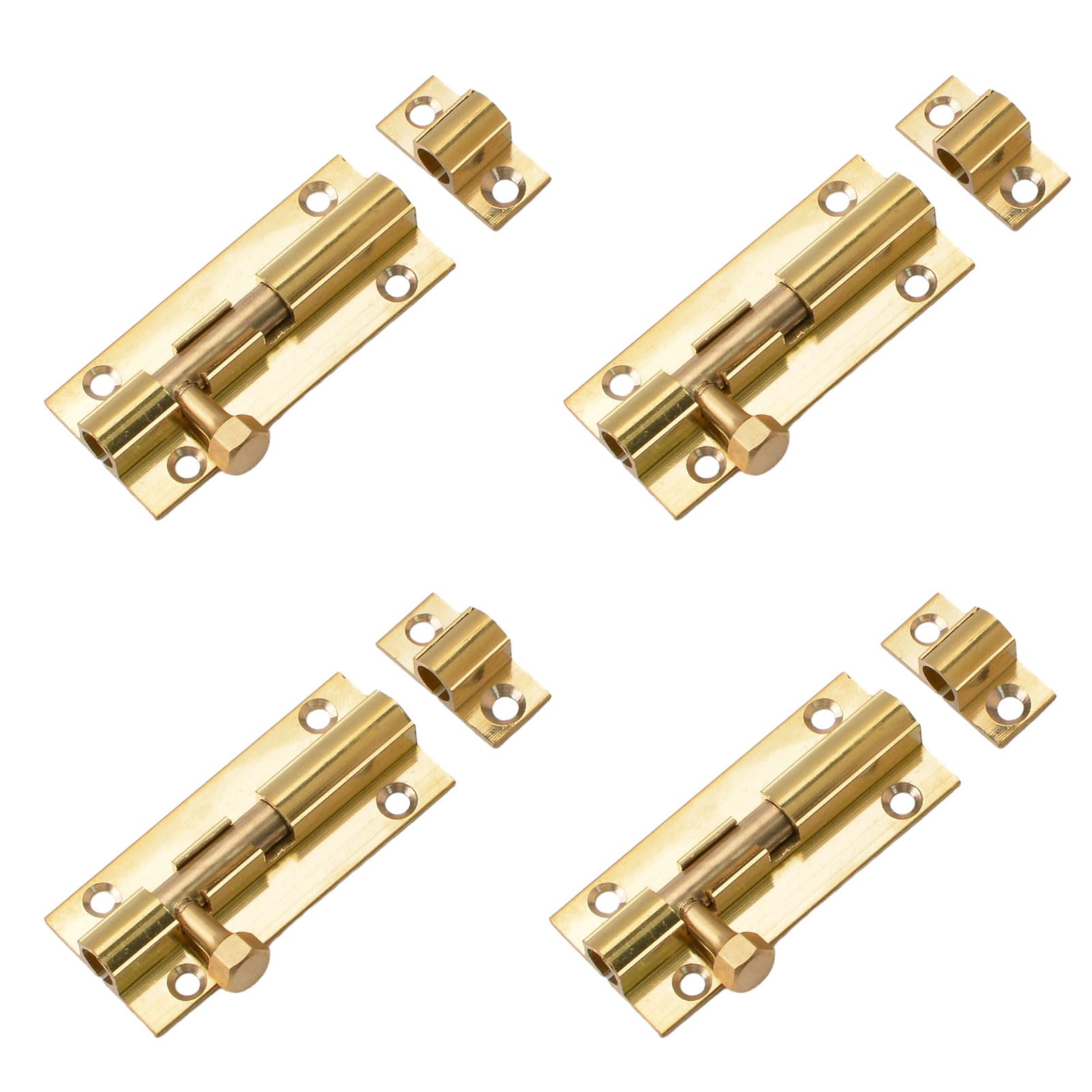 Morobor Black Door Security Slide Latch Lock, 2 Inch Barrel Bolt With Solid Heavy Duty Steel, Brass Sliding Door Latch With Screws Slide Door Bolt Lock For Home Yard(Gold-4Pcs)
