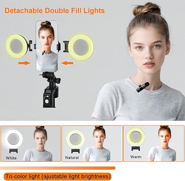 Vlogging Kit for iPhone/Andriod,70.9 Auto Face Tracking Tipod,360 Rotatable Selfie Stick Tripod, Content Creator Essentials, Yutube Starter Kit, Gesture Control w/Remote/Mic/Light
