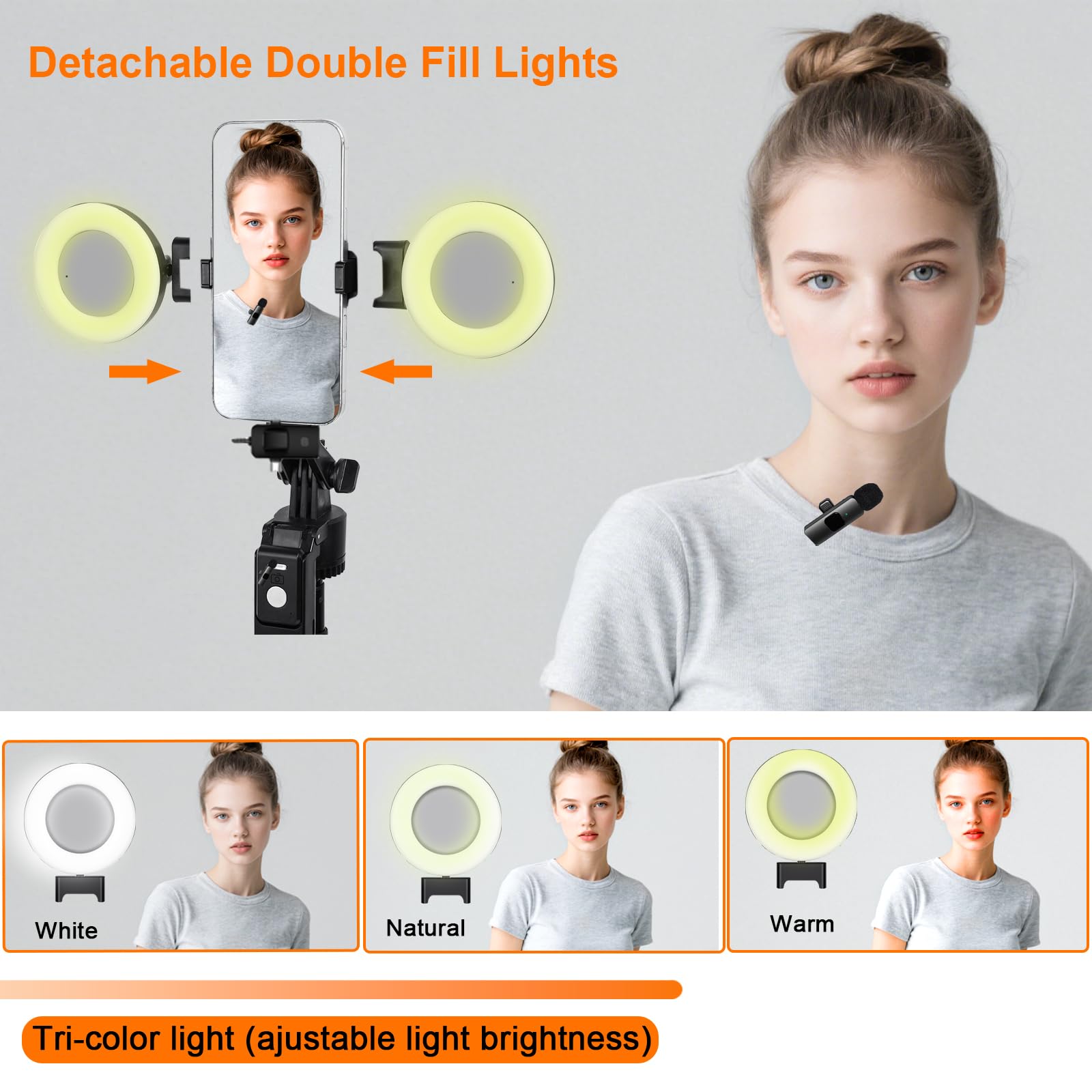 Vlogging-Kit für iPhone, Android, Handy, Gopro-Kamera, 180 cm (70,9 Zoll), automatischer Gesichts-Tracking-Tippod, um 360 Grad drehbar, Selfie-Stick-Stativ, Gestensteuerung