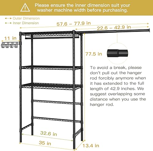Miniatura 2 de Ulif U4 - Estante de almacenamiento para lavadora y secadora, ahorro de espacio para cuarto de servicio con barra de suspensión expandible montada