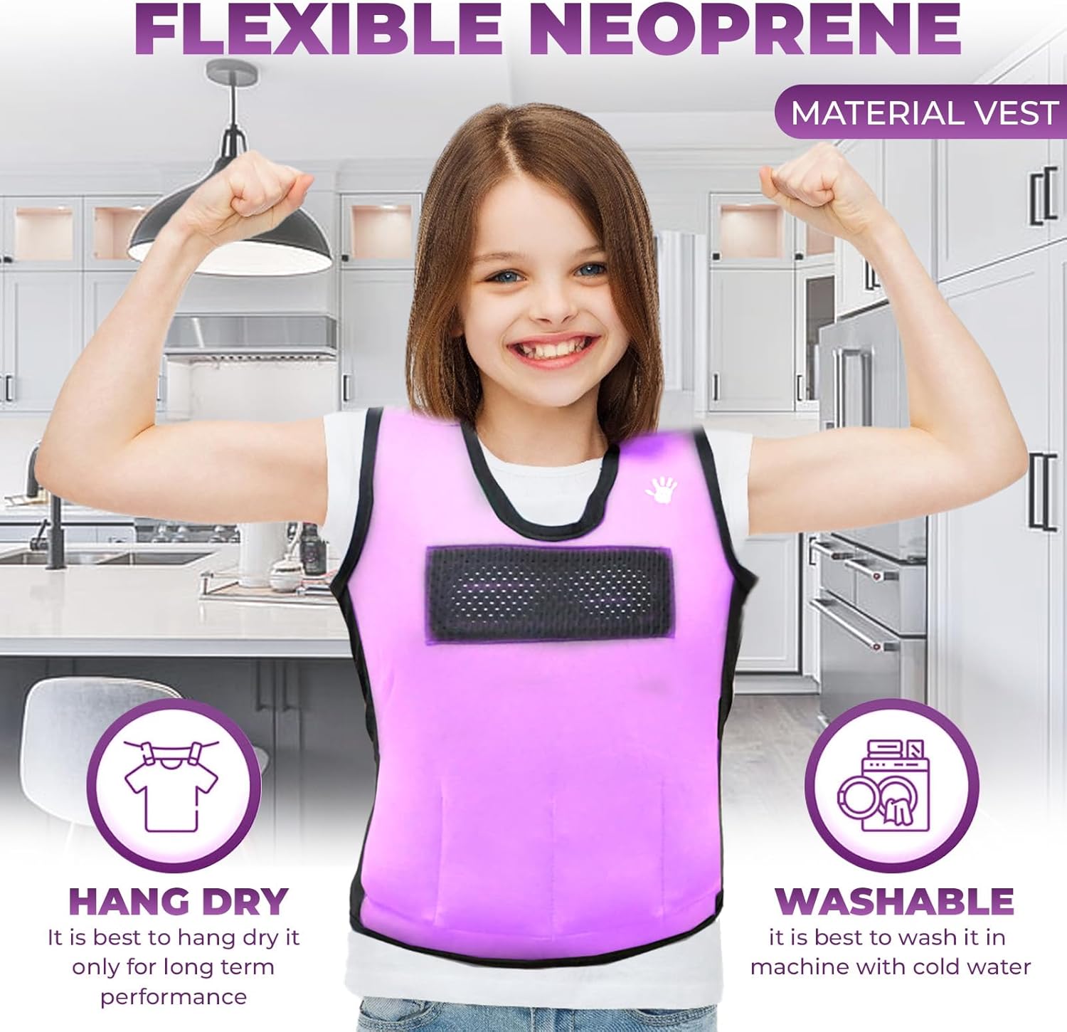Weighted Sensory Compression Vest for Kids – Adjustable Calming Vest with Removable Weights – Purple