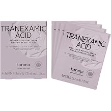 Karuna Tranexamic Pro Face Mask 4-Pack - K-Beauty Brightening Sheet Masks with 3% Tranexamic Acid, Alpha Arbutin, Kojic Acid & 12% Niacinamide - Anti-Dark Spot Hydrating Hyperpigmentation Mask