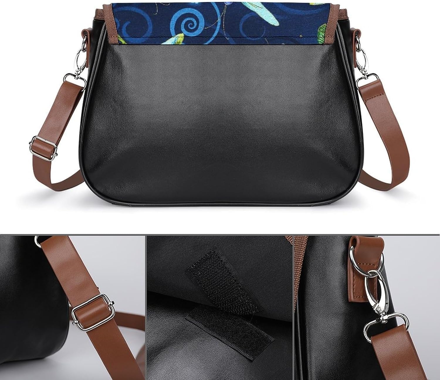 Blue Watercolor DragonfliesWomen's Faux Leather Crossbody Bag, Waterproof Wrinkle-Resistant Shoulder Bag with Detachable Strap, Large Capacity Casual Handbag, Fashion Daily Purse for Shopping Work Dat