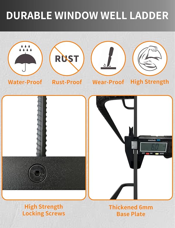 4-Rung Window Well Ladder, Heavy Duty Steel Basement Egress Ladder, Fire Escape Ladder for Emergency Home Safety(45.2" Lx17.9 W, Straight, Matte Black) by yeezoo - Image 3