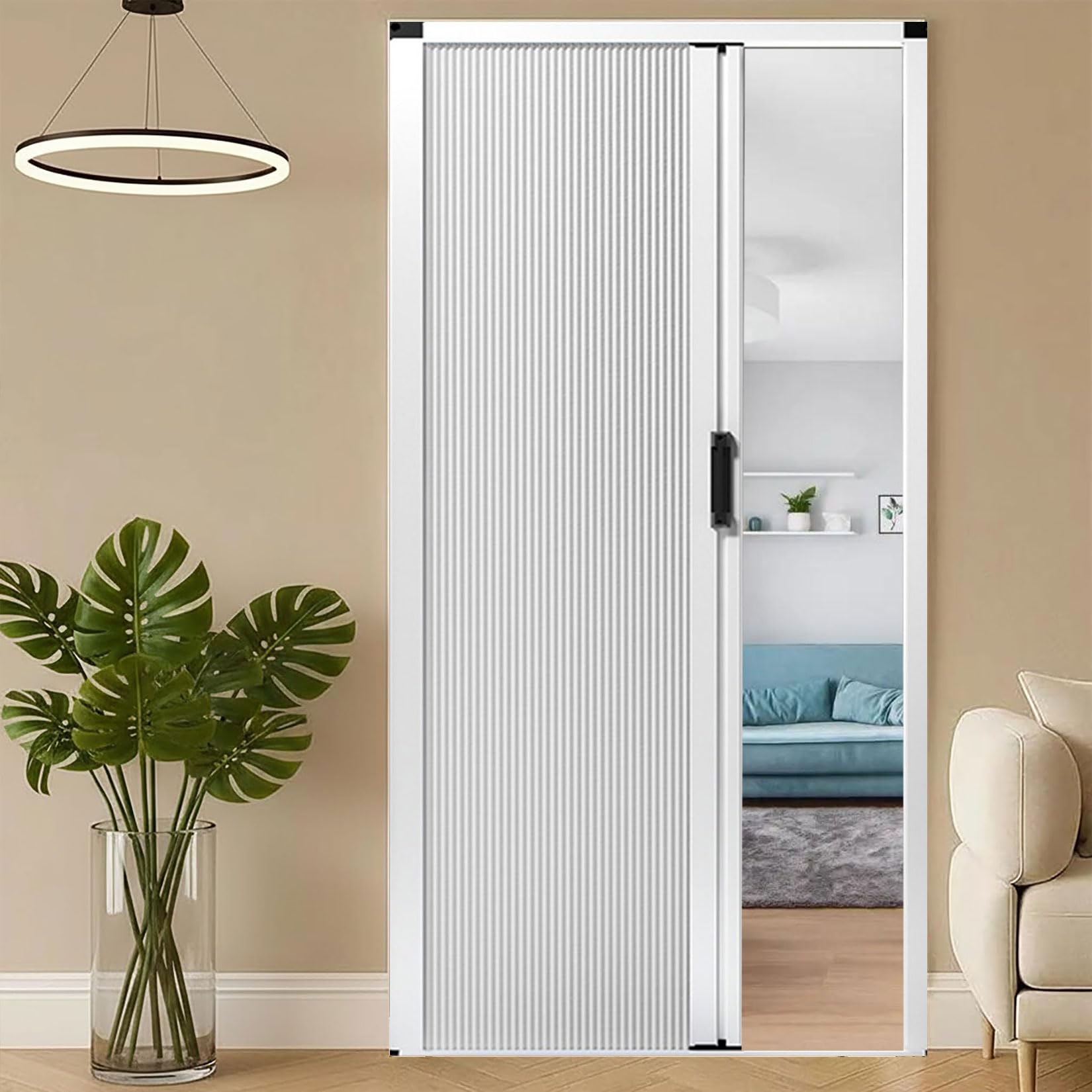 Porta a fisarmonica Porta a soffietto for interni,Disegno A Nido D'ape,per Armadi/Corridoi/Camere da Letto/Balconi/Cucine/Bagni Bianco 70×210cm